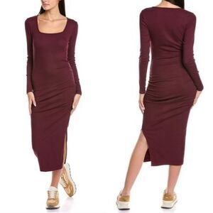 New Natalie Deep Purple Ribbed Bodycon Midi Long Sleeve Dress by Michael Stars